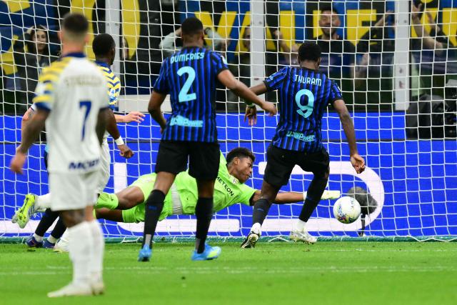 Inter Milan's French forward #9 Marcus Thuram fails to score during the Italian Serie A football match between Inter Milan and Parma at San Siro stadium in Milan, on May 3, 2026. (Photo by Stefano RELLANDINI / AFP)