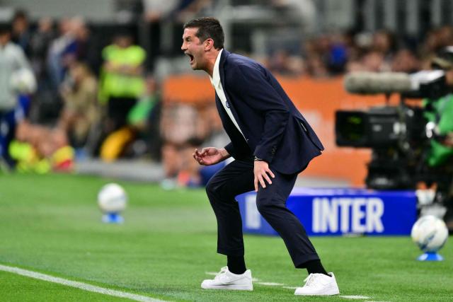 Inter Milan's Romanian head coach Cristian Chivu reacts during the Italian Serie A football match between Inter Milan and Parma at San Siro stadium in Milan, on May 3, 2026. (Photo by Stefano RELLANDINI / AFP)