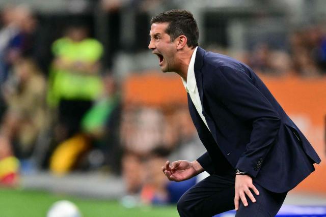 Inter Milan's Romanian head coach Cristian Chivu reacts during the Italian Serie A football match between Inter Milan and Parma at San Siro stadium in Milan, on May 3, 2026. (Photo by Stefano RELLANDINI / AFP)