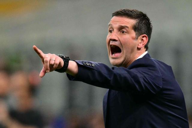 Inter Milan's Romanian head coach Cristian Chivu reacts during the Italian Serie A football match between Inter Milan and Parma at San Siro stadium in Milan, on May 3, 2026. (Photo by Stefano RELLANDINI / AFP)