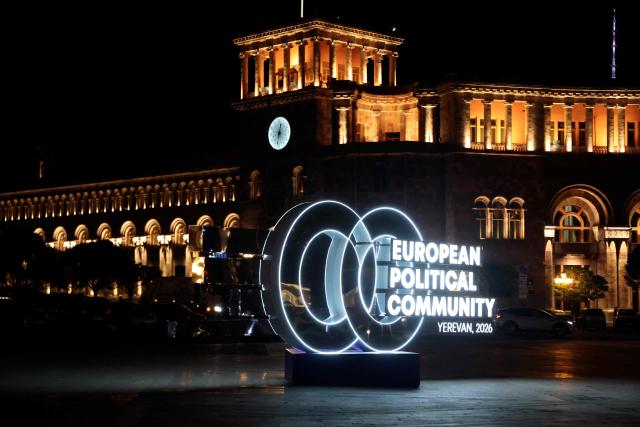 This photograph shows a view of the Republic Square on the eve of the 8th European Political Community (EPC) summit in Yerevan on May 3, 2026. (Photo by Ludovic MARIN / AFP)