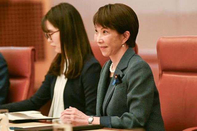 Japan's Prime Minister Sanae Takaichi (R) attends the Australia–Japan Annual Leaders’ Meeting with Australia's Prime Minister Anthony Albanese at Parliament House in Canberra on May 4, 2026. (Photo by Saeed Khan / AFP)