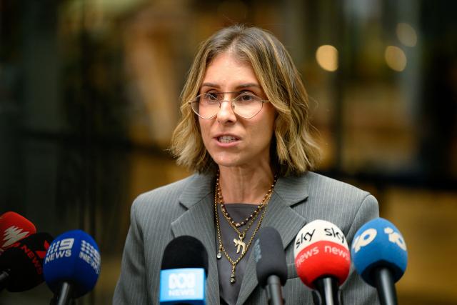 Witness Stefanie Schwartz speaks to the media after the first hearing block of the Royal Commission on Antisemitism and Social Cohesion in Sydney on May 4, 2026. An Australian inquiry opened public hearings on May 4 into an antisemitic shooting that killed 15 people at a Jewish festival on Sydney's Bondi Beach. (Photo by GEORGE CHAN / AFP)