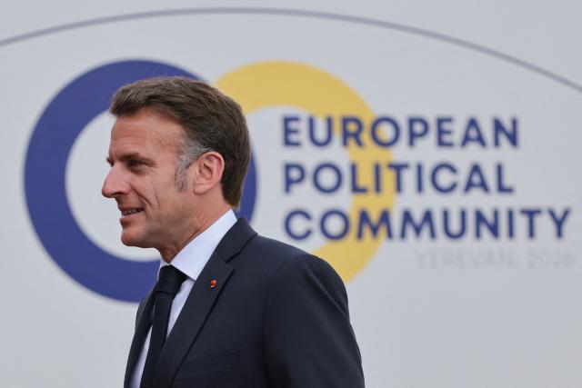 France's President Emmanuel Macron arrives to attend the 8th European Political Community (EPC) summit in Yerevan on May 4, 2026. (Photo by Ludovic MARIN / AFP)