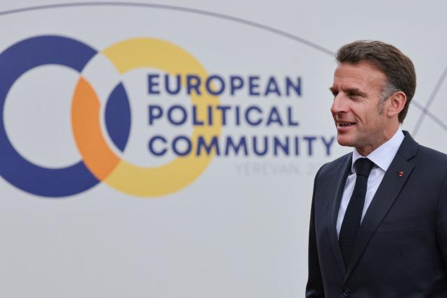 France's President Emmanuel Macron arrives to attend the 8th European Political Community (EPC) summit in Yerevan on May 4, 2026. (Photo by Ludovic MARIN / AFP)