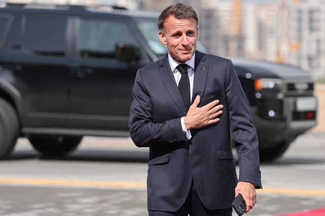France's President Emmanuel Macron arrives to attend the 8th European Political Community (EPC) summit in Yerevan on May 4, 2026. (Photo by Ludovic MARIN / AFP)