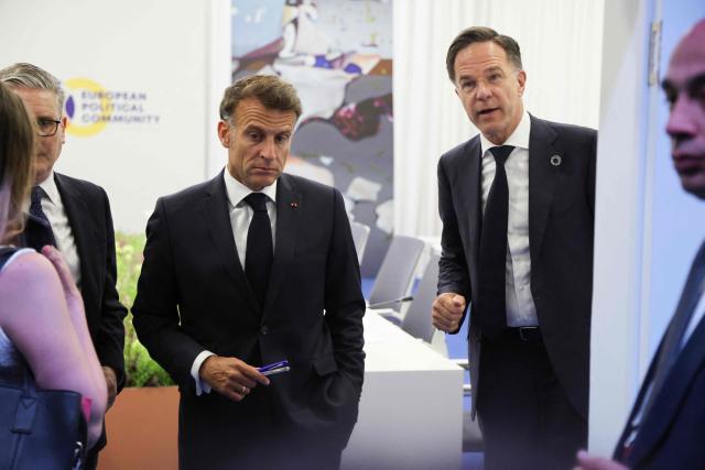 Britain's Prime Minister Keir Starmer, France's President Emmanuel Macron and NATO Secretary General Mark Rutte hold a trilateral meeting on the sidelines of the 8th European Political Community (EPC) summit in Yerevan on May 4, 2026. (Photo by Ludovic MARIN / AFP)