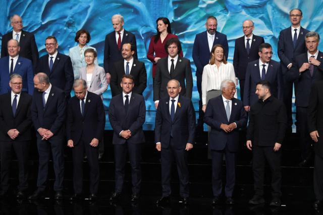 Participants of the 8th European Political Community (EPC) summit pose for a family photo at the summit's venue in Yerevan on May 4, 2026. (Photo by Ludovic MARIN / AFP)