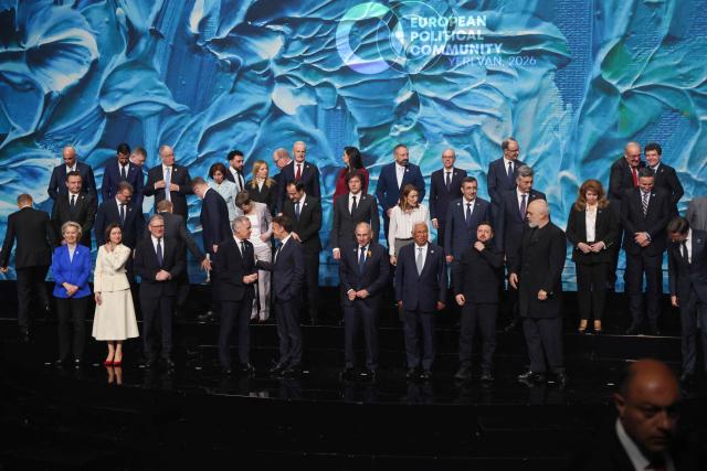 Participants of the 8th European Political Community (EPC) summit pose for a family photo at the summit's venue in Yerevan on May 4, 2026. (Photo by Ludovic MARIN / AFP)