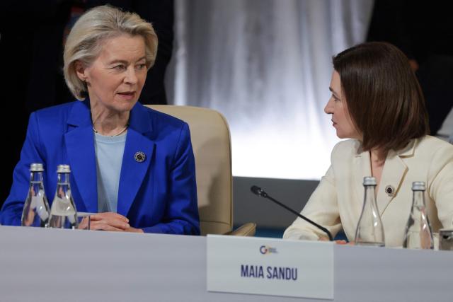 European Commission President Ursula von der Leyen and Moldova's President Maia Sandu attend the 8th European Political Community (EPC) summit in Yerevan on May 4, 2026. (Photo by Ludovic MARIN / AFP)