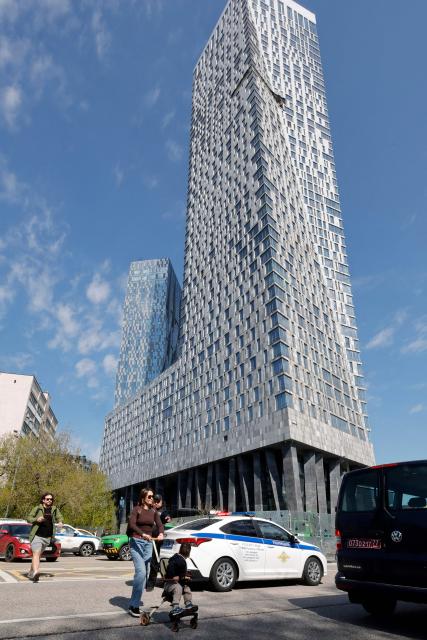 A view shows damage to a high-rise residential building following a drone attack in Moscow on May 4, 2026. (Photo by TATYANA MAKEYEVA / AFP)
