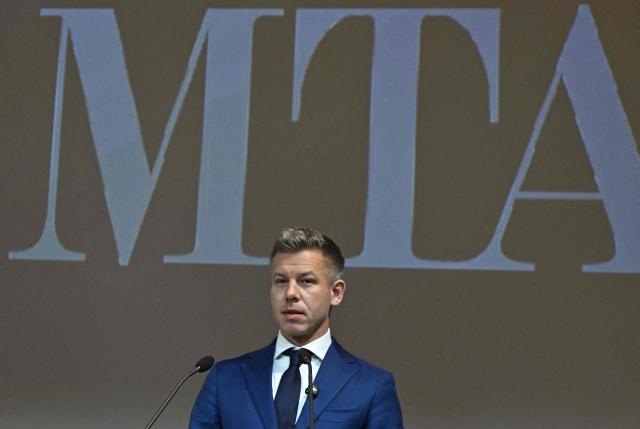 The leader of Hungary's Tisza Party, Prime Minister elect Peter Magyar gives a speech at the grand hall of the Hungarian Academy of Sciences (MTA) in Budapest, Hungary, on May 4, 2026, during celebrations of the institution's 200th anniversary. (Photo by Attila KISBENEDEK / AFP)