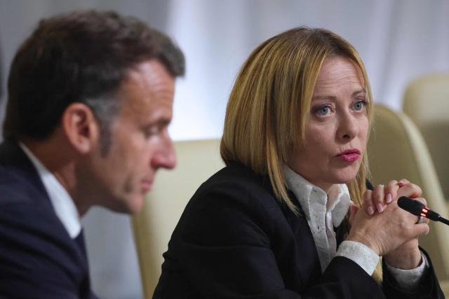 France's President Emmanuel Macron and Italy's Prime Minister Giorgia Meloni chair a meeting of the European Coalition Against Drugs (ECAD) during the 8th European Political Community (EPC) summit in Yerevan on May 4, 2026. (Photo by Ludovic MARIN / AFP)