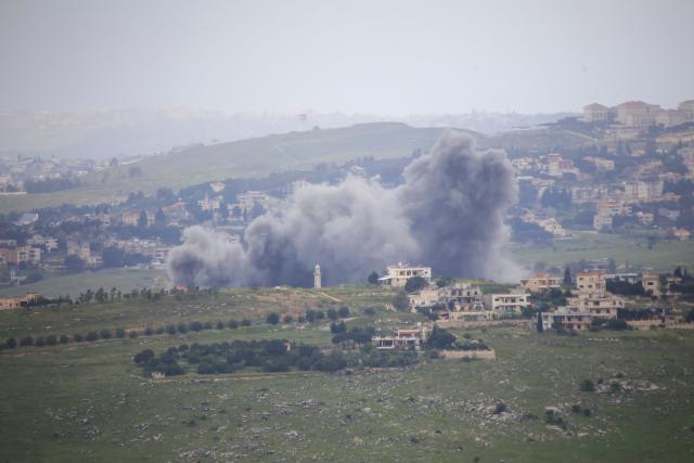 This photograph taken from the southern Lebanese area of Marjeyoun shows smoke as it rises from the site of an Israeli airstrike that targeted the village of Kfar Tibnit on May 4, 2026. Israel's military on May 3 issued new evacuation warnings in southern Lebanon for villages beyond the area it occupies, despite a truce with Lebanon intended to halt fighting with Iran-backed Hezbollah. (Photo by AFP)