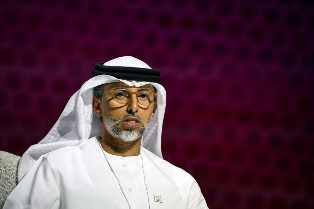 Suhail Mohamed al-Mazrouei, UAE’s Minister of Energy and Infrastructure, attends the 5th edition of "Make it in the Emirates" in Abu Dhabi on May 4, 2026. (Photo by FADEL SENNA / AFP)