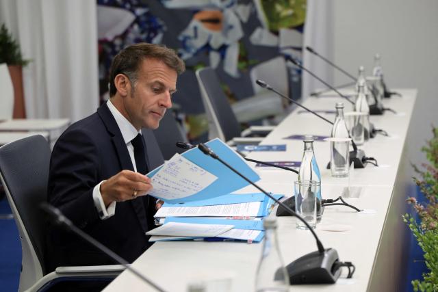 France's President Emmanuel Macron attends a meeting of the Core Group in support of Moldova during the 8th European Political Community (EPC) summit in Yerevan on May 4, 2026. (Photo by Ludovic MARIN / AFP)