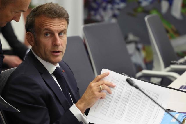 France's President Emmanuel Macron attends a meeting of the Core Group in support of Moldova during the 8th European Political Community (EPC) summit in Yerevan on May 4, 2026. (Photo by Ludovic MARIN / AFP)