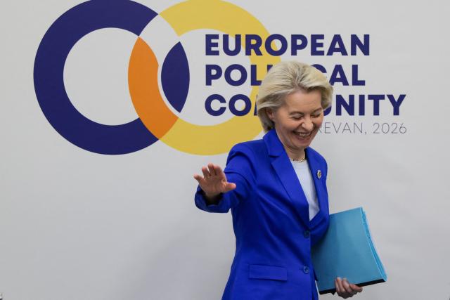 European Commission President Ursula von der Leyen attends a meeting of the Core Group in support of Moldova during the 8th European Political Community (EPC) summit in Yerevan on May 4, 2026. (Photo by Ludovic MARIN / AFP)
