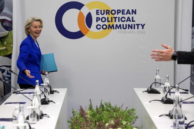 European Commission President Ursula von der Leyen attends a meeting of the Core Group in support of Moldova during the 8th European Political Community (EPC) summit in Yerevan on May 4, 2026. (Photo by Ludovic MARIN / AFP)
