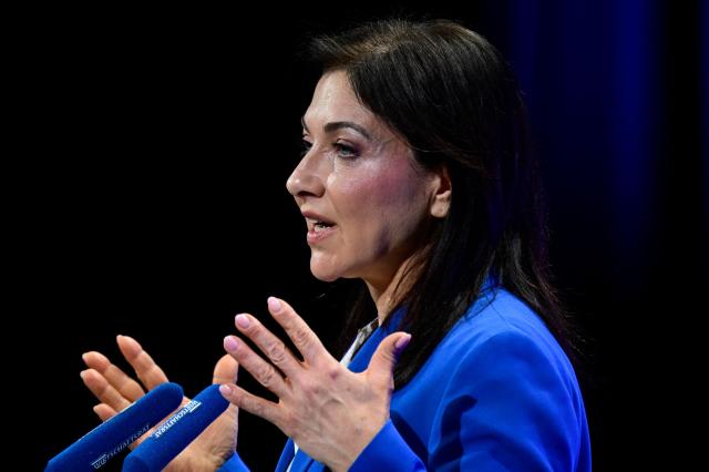 German Economy and Energy Minister Katherina Reiche addresses guests during the economic policy summit (Wirtschaftstag) in Berlin on May 4, 2026. The two-day summit brings together key players from politics and business. (Photo by John MACDOUGALL / AFP)