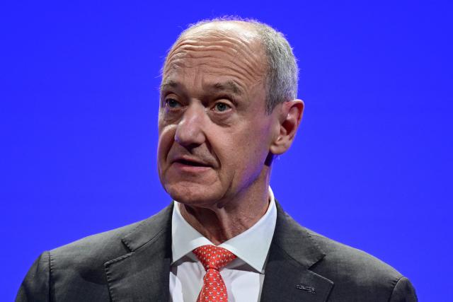 Siemens CEO Roland Busch addresses guests during the economic policy summit (Wirtschaftstag) in Berlin on May 4, 2026. The two-day summit brings together key players from politics and business. (Photo by John MACDOUGALL / AFP)
