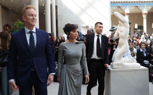 Met Gala honorary chair Lauren Sanchez Bezos arrives for a press conference during the press preview of the 2026 Met Gala celebrating "Costume Art" at the Metropolitan Museum of Art in New York City on May 4, 2026. Jeff Bezos and his wife Lauren Sanchez Bezos are lead sponsors and honorary co-chairs of the high-profile fundraising event which draws A-listers across entertainment, sport, fashion and business. (Photo by TIMOTHY A. CLARY / AFP)