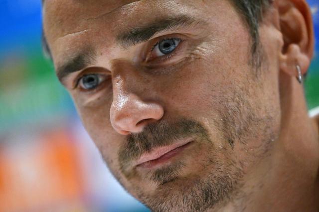 Atletico Madrid's French forward #07 Antoine Griezmann attends a press conference at Emirates Stadium in London on May 4, 2026, on the eve of their UEFA Champions League league semifinal, second-leg football match against Arsenal.  (Photo by Glyn KIRK / AFP)