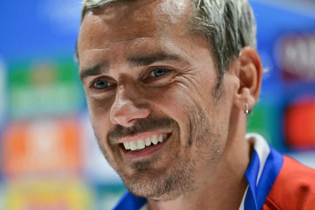 Atletico Madrid's French forward #07 Antoine Griezmann attends a press conference at Emirates Stadium in London on May 4, 2026, on the eve of their UEFA Champions League league semifinal, second-leg football match against Arsenal.  (Photo by Glyn KIRK / AFP)