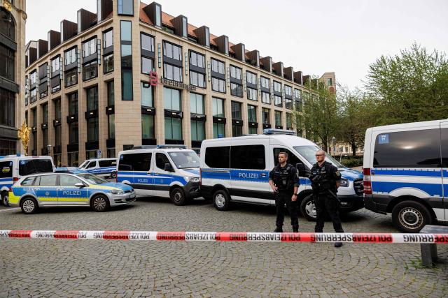 Police cordon off the area after a car ploughed into people on a street leaving at least two dead and several injured, in the city centre in Leipzig, eastern Germany on May 4, 2026. Leipzig mayor Burkhard Jung confirmed the deaths, adding nothing was known about the motive of the vehicle driver. Police said the driver had been arrested and no longer posed a danger. (Photo by Jens SCHLUETER / AFP)