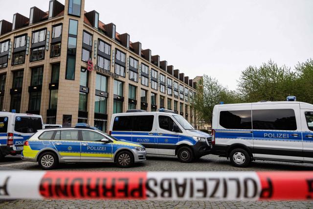 Police cordon off the area after a car ploughed into people on a street leaving at least two dead and several injured, in the city centre in Leipzig, eastern Germany on May 4, 2026. Leipzig mayor Burkhard Jung confirmed the deaths, adding nothing was known about the motive of the vehicle driver. Police said the driver had been arrested and no longer posed a danger. (Photo by Jens SCHLUETER / AFP)