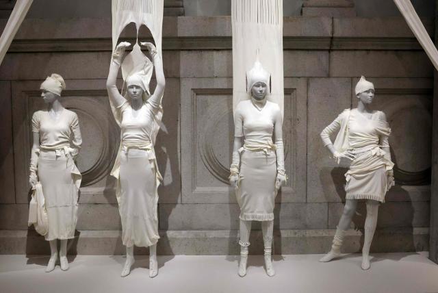 Fashion designs are exhibited during the press preview of the 2026 Met Gala celebrating "Costume Art" at the Metropolitan Museum of Art in New York City on May 4, 2026. Jeff Bezos and his wife Lauren Sanchez Bezos are lead sponsors and honorary co-chairs of the high-profile fundraising event which draws A-listers across entertainment, sport, fashion and business. (Photo by TIMOTHY A. CLARY / AFP)