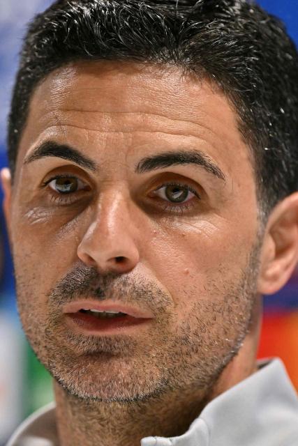 Arsenal's Spanish manager Mikel Arteta attends a press conference at the Emirates Stadium in London on May 4, 2026, on the eve of their UEFA Champions League league semifinal, second-leg football match against Atletico Madrid.  (Photo by Glyn KIRK / AFP)