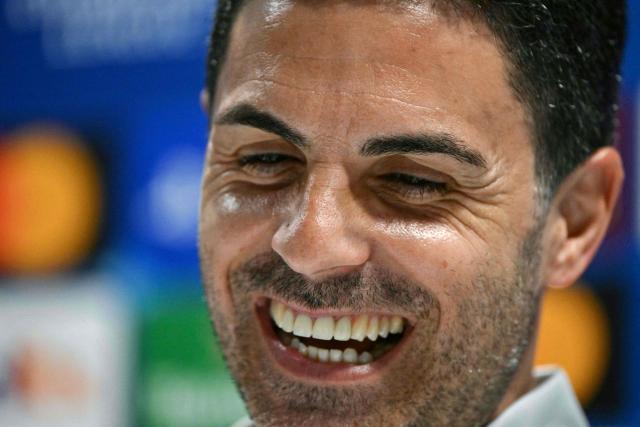Arsenal's Spanish manager Mikel Arteta attends a press conference at the Emirates Stadium in London on May 4, 2026, on the eve of their UEFA Champions League league semifinal, second-leg football match against Atletico Madrid.  (Photo by Glyn KIRK / AFP)