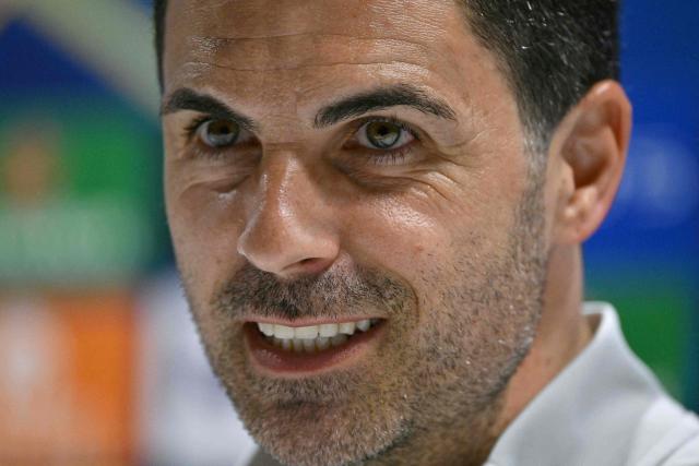 Arsenal's Spanish manager Mikel Arteta attends a press conference at the Emirates Stadium in London on May 4, 2026, on the eve of their UEFA Champions League league semifinal, second-leg football match against Atletico Madrid.  (Photo by Glyn KIRK / AFP)