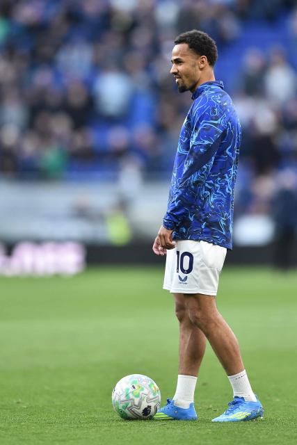 Everton's Senegalese forward #10 Iliman Ndiaye takes part in the warm-up ahead of Everton's Premier League football match against Manchester City at the Hill Dickinson Stadium in Liverpool on May 4, 2026. (Photo by PETER POWELL / AFP)