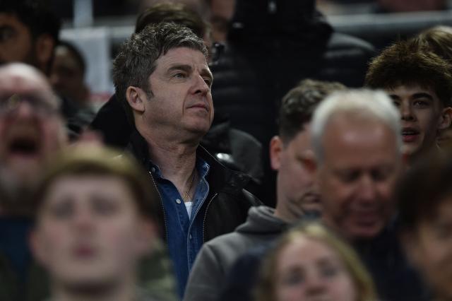 British musician Noel Gallagher looks on from the stands during the Premier League football match between Everton and Manchester City at Hill Dickinson Stadium in Liverpool on May 4, 2026. (Photo by PETER POWELL / AFP)