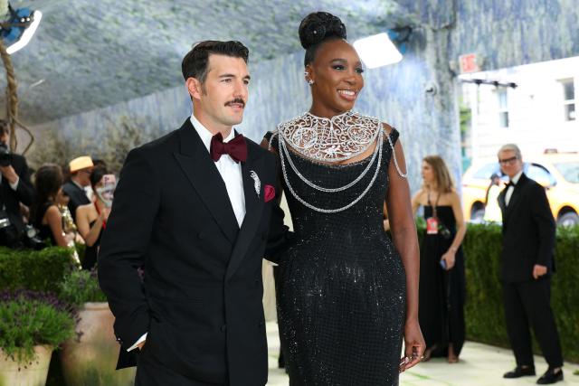 Italian entrepreneur Andrea Preti and US tennis player Venus Williams arrives for the 2026 Met Gala celebrating "Costume Art" at the Metropolitan Museum of Art on May 4, 2026, in New York. (Photo by Angela Weiss / AFP)