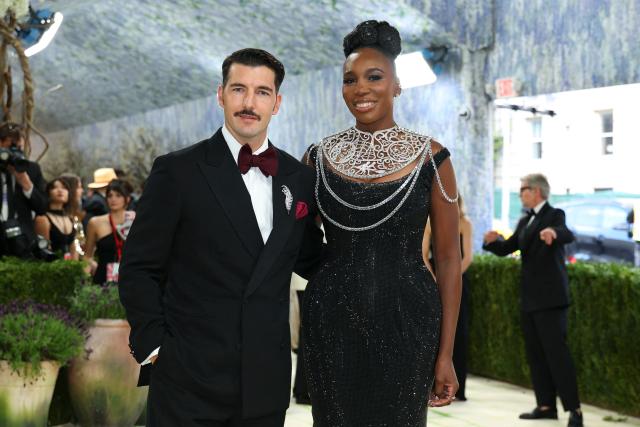 Italian entrepreneur Andrea Preti and US tennis player Venus Williams arrives for the 2026 Met Gala celebrating "Costume Art" at the Metropolitan Museum of Art on May 4, 2026, in New York. (Photo by Angela Weiss / AFP)