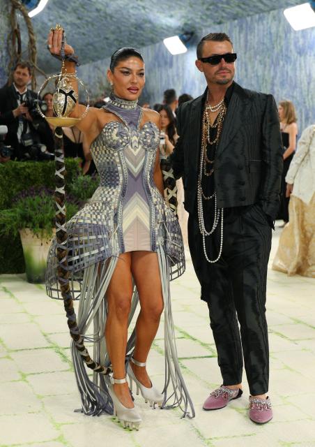 Socialite Sabrina Harrison and Field Harrison arrive for the 2026 Met Gala celebrating "Costume Art" at the Metropolitan Museum of Art, in New York, on May 4, 2026. (Photo by ANGELA WEISS / AFP)