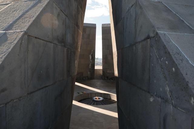 A view of the Tsitsernakaberd Armenian Genocide Memorial prior to the arrival of French President in Yerevan on May 5, 2026. (Photo by Ludovic MARIN / AFP)