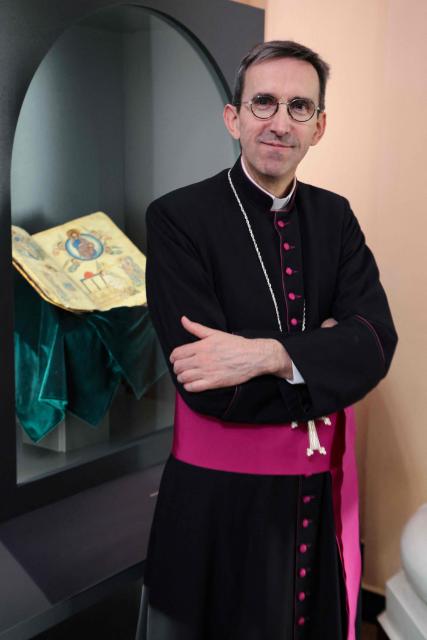 Hugues de Woillemont, directeur general of L’Њuvre d’Orient, poses during a visit the Matenadaran museum, Armenia's cultural institution which houses the vast collection of ancient manuscripts, in Yerevan on May 5, 2026. (Photo by Ludovic MARIN / AFP)