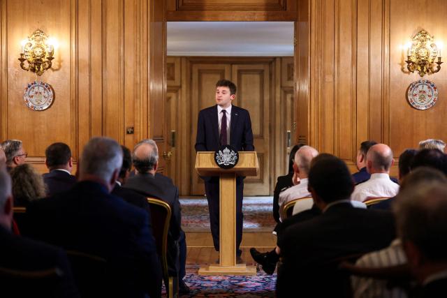 President of the Union of Jewish Students Louis Danker speaks during a meeting with leaders from across society at Downing Street in central London on May 5, 2026, to call for action on antisemitism following a recent surge in incidents in Jewish communities around the country. (Photo by Hannah McKay / POOL / AFP)
