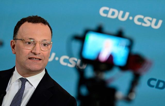 Jens Spahn, Parliamentary group leader of Germany's Christian Democratic Union (CDU), speaks to journalists prior to a meeting of the CDU/CSU Parliamentary group in the Bundestag in Berlin on May 5, 2026. (Photo by John MACDOUGALL / AFP)