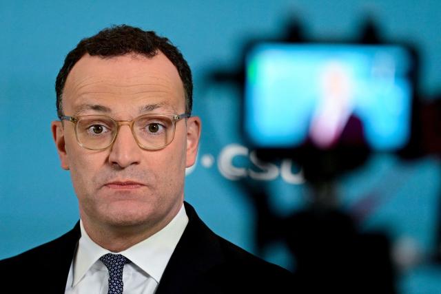 Jens Spahn, Parliamentary group leader of Germany's Christian Democratic Union (CDU), speaks to journalists prior to a meeting of the CDU/CSU Parliamentary group in the Bundestag in Berlin on May 5, 2026. (Photo by John MACDOUGALL / AFP)