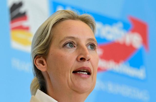 Co-leader of Germany's far-right Alternative for Germany (AfD) party Alice Weidel addresses a press conference on May 5, 2026 in Berlin, following a meeting of her party's parliamentary group. (Photo by John MACDOUGALL / AFP)