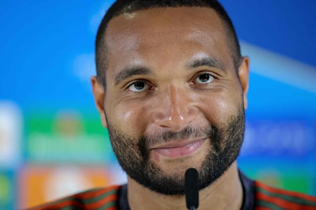 Bayern Munich's German defender #04 Jonathan Tah addresses a press conference in Munich, southern Germany on May 5, 2026, the eve of their UEFA Champions League second-leg, semi-final football match against Paris Saint-Germain (PSG). (Photo by Alexandra BEIER / AFP)