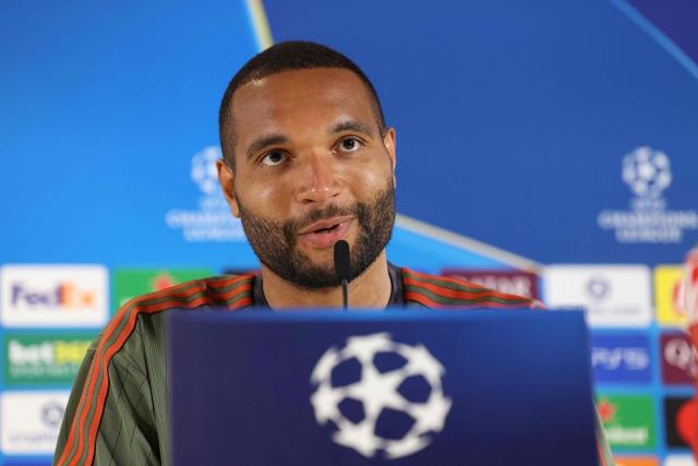 Bayern Munich's German defender #04 Jonathan Tah addresses a press conference in Munich, southern Germany on May 5, 2026, the eve of their UEFA Champions League second-leg, semi-final football match against Paris Saint-Germain (PSG). (Photo by Alexandra BEIER / AFP)