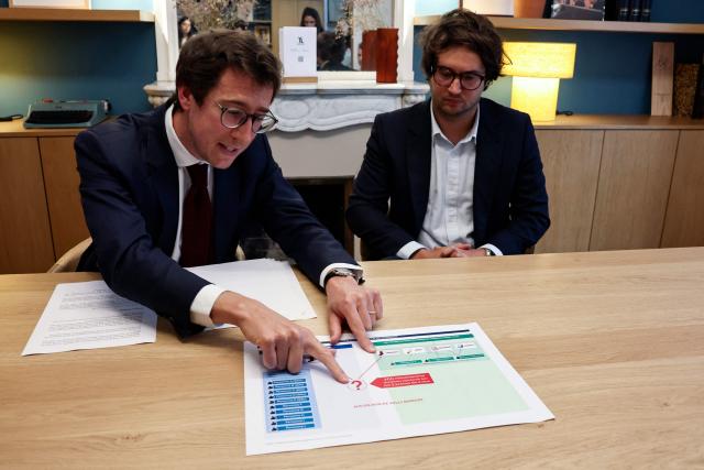Gabriel Dumenil (L) and Marc Bailly (R), Willy Bardon's lawyers give a press conference to announce their intention to initiate a review procedure in order to obtain a new trial for their client in Paris on May 5, 2026. Willy Bardon, who proclaims his innocence, was sentenced to thirty years' imprisonment in December 2019 for the kidnapping, rape and death of his daughter Elodie Kulik in 2002. Bardons lawyers asked the public prosecutor in Amiens to commission further forensic analyses, citing advances in scientific techniques since the appeal trial in 2021. (Photo by Anne-Christine POUJOULAT / AFP)