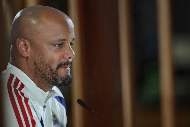 Bayern Munich's Belgian head coach Vincent Kompany addresses a press conference in Munich, southern Germany on May 5, 2026, the eve of their UEFA Champions League second-leg, semi-final football match against Paris Saint-Germain (PSG). (Photo by Alexandra BEIER / AFP)