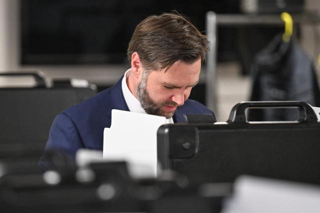 US Vice President JD Vance votes at a polling location at St. Anthony of Padua Maronite Catholic Church in the state's primary election, in Cincinnati, Ohio on May 5, 2026. Vance is stopping in Ohio to vote in the state's primary election before continuing on to Oklahoma and Iowa. (Photo by Roberto Schmidt / POOL / AFP)